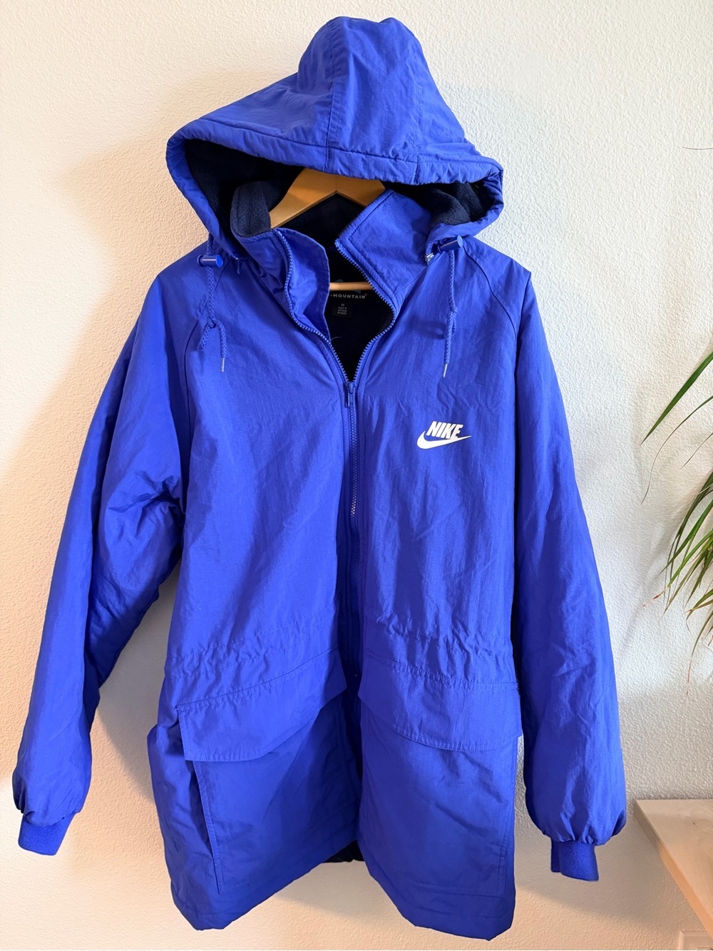 Vintage Nike Tri-Mountain Blue Fleece Lined Hooded Parka Jacket Size M